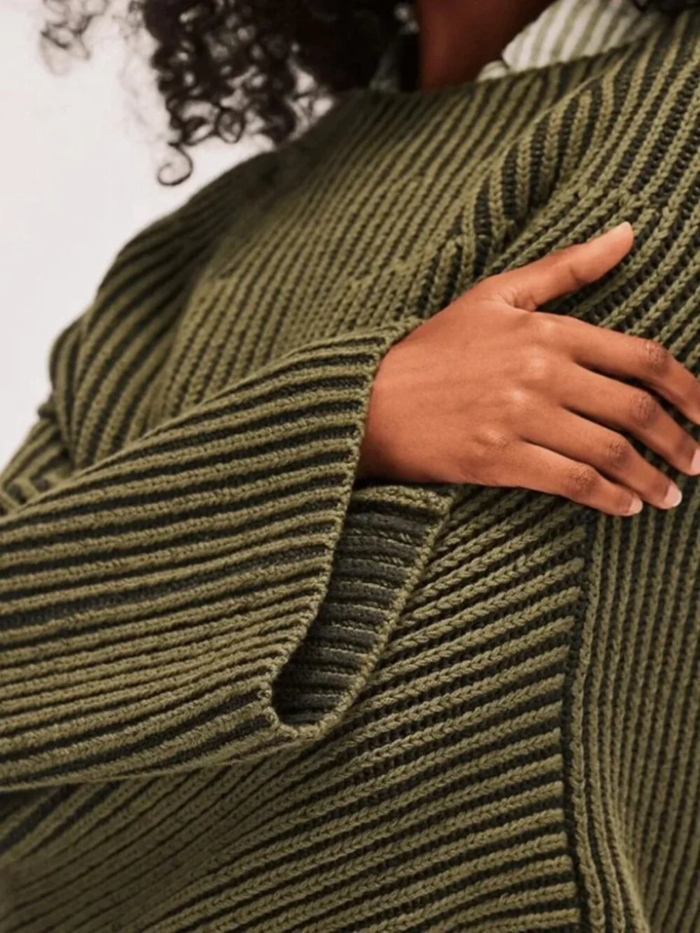 Free People Charlotte Tunic - Olive Green Ribbed Boat Neck Sweater